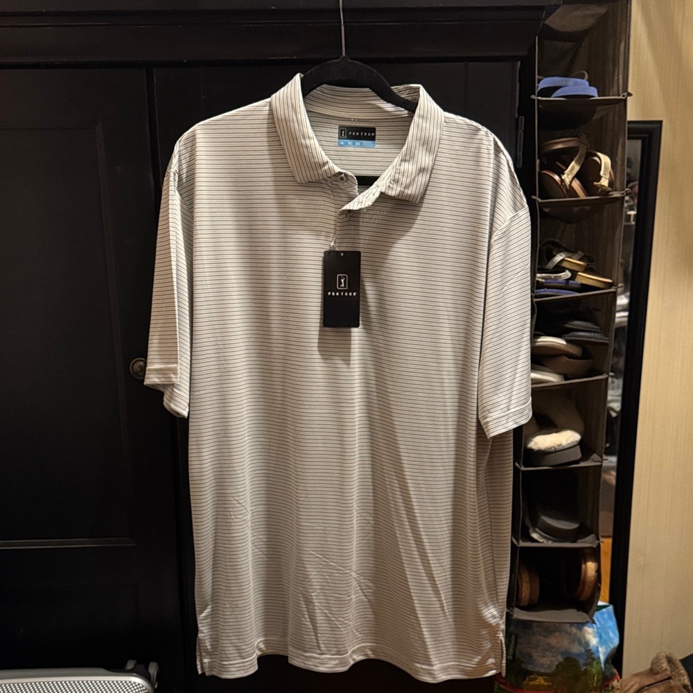 PGA Tour Men's Gray Striped Polo Shirt